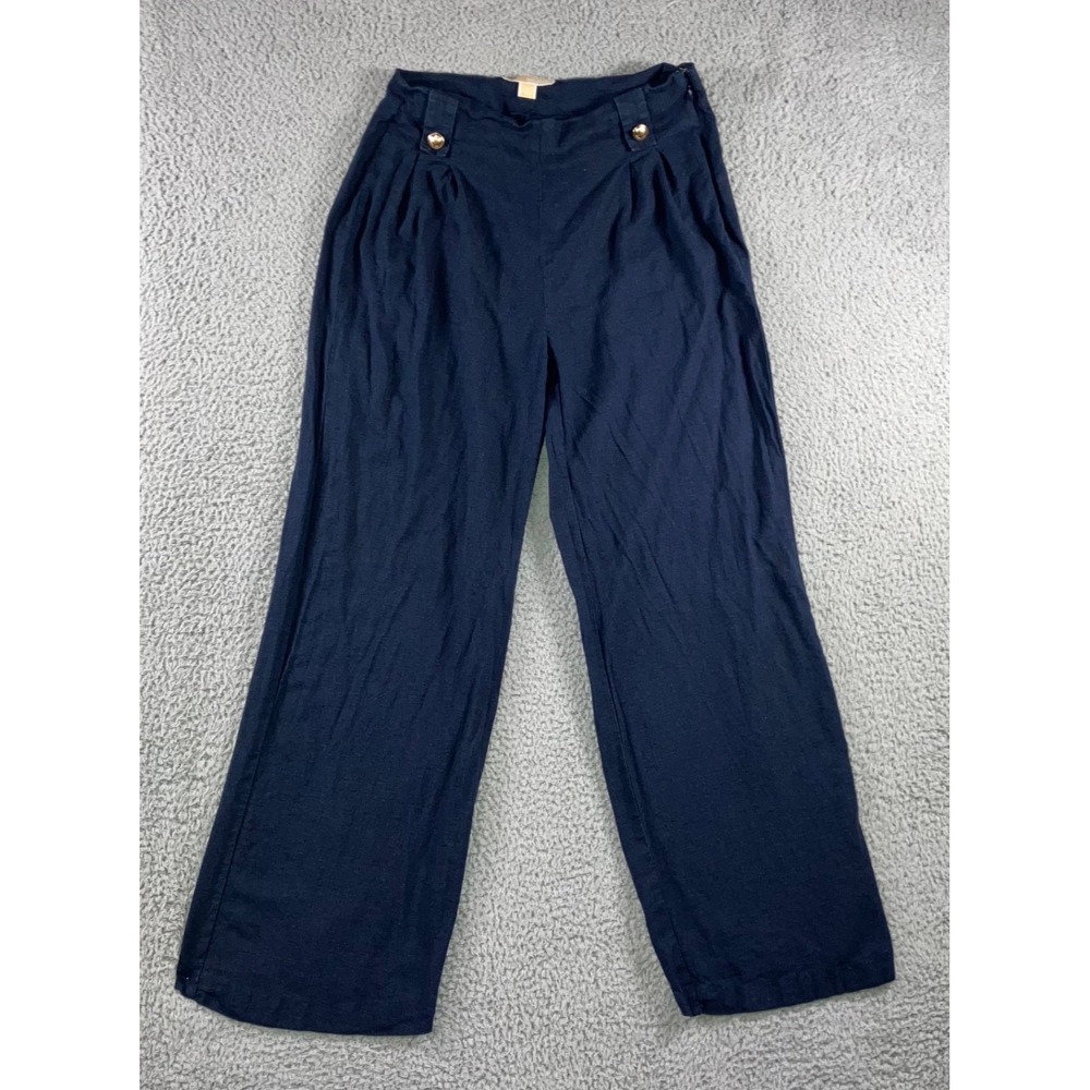 Michael Kors Pants Women 8 High Rise Linen Blend Pleated Front Gold Button